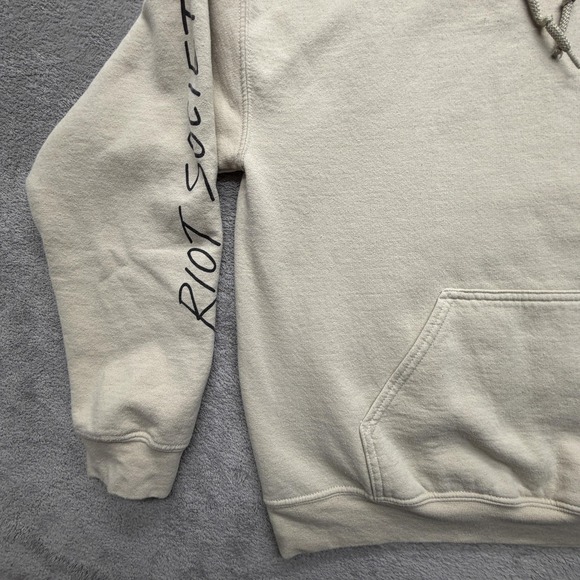 Riot Society Hoodie Mens Large Beige Fleece Sweatshirt Grim Reaper Skull Graphic - Picture 2 of 9
